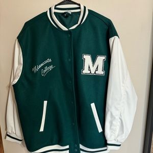 H&M bomber Jacket  for women in size L - Dark Green & White Color